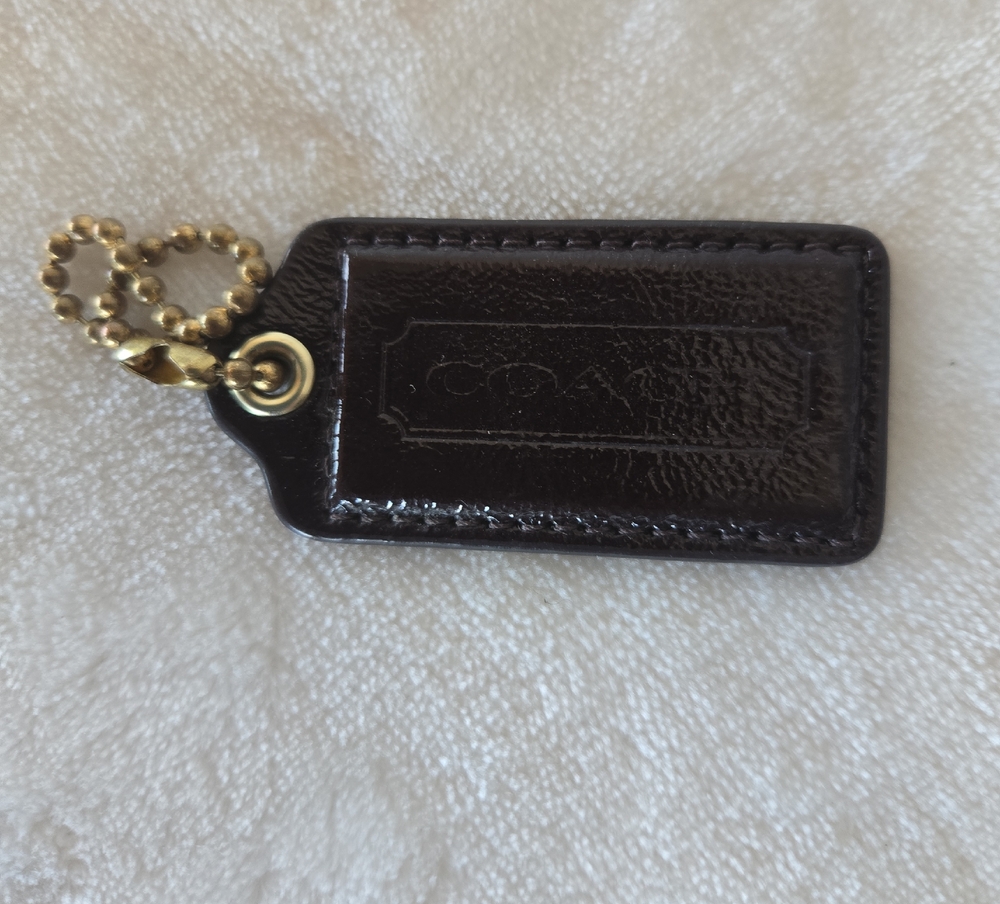 Coach Black Leather Hang Tag with Gold Ball Chain